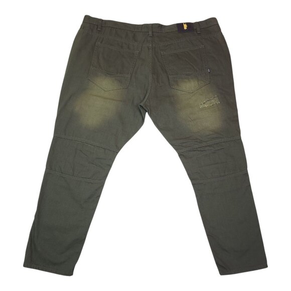 Makobi Mens Distressed Faded Pants Olive Green Size 50X32 With Zipper Accents - Picture 2 of 11